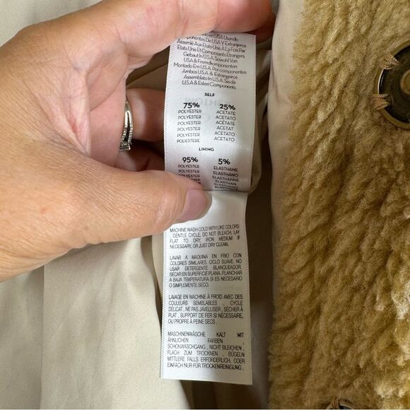 Mother Denim The Funnel Neck Swing Jacket Sherpa Can’t Fight The Feel Tan Small - Picture 8 of 9